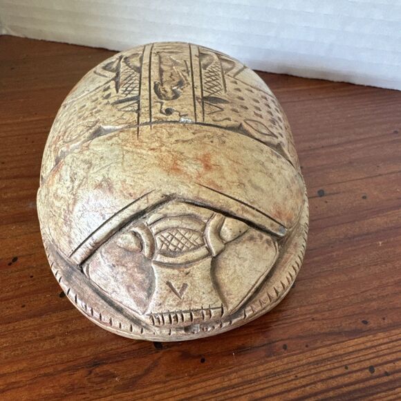 Vintage Egyptian Hand Carved Stone Scarab Beetle Hieroglyphics Paper Weight - Picture 2 of 11